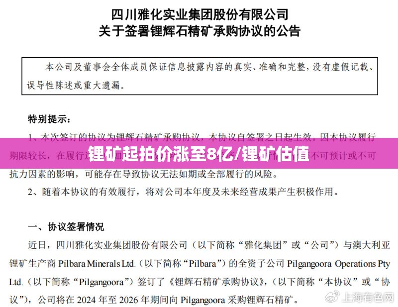 锂矿起拍价涨至8亿/锂矿估值