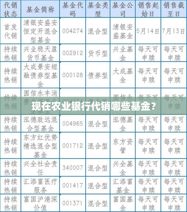 现在农业银行代销哪些基金？
