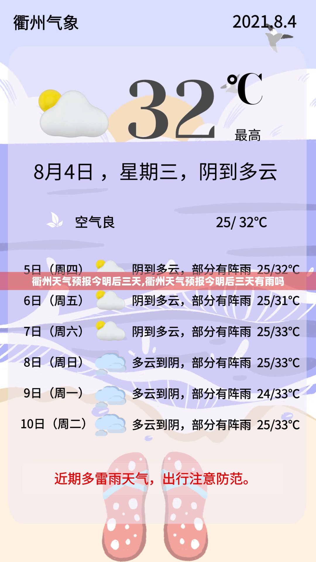 衢州天气预报今明后三天,衢州天气预报今明后三天有雨吗