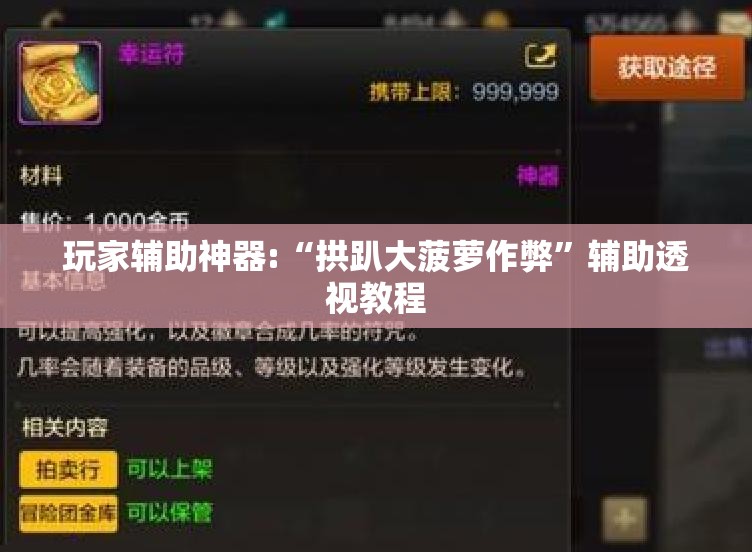 玩家辅助神器:“拱趴大菠萝作弊”辅助透视教程