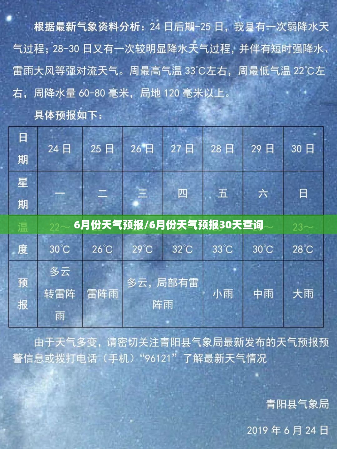 6月份天气预报/6月份天气预报30天查询