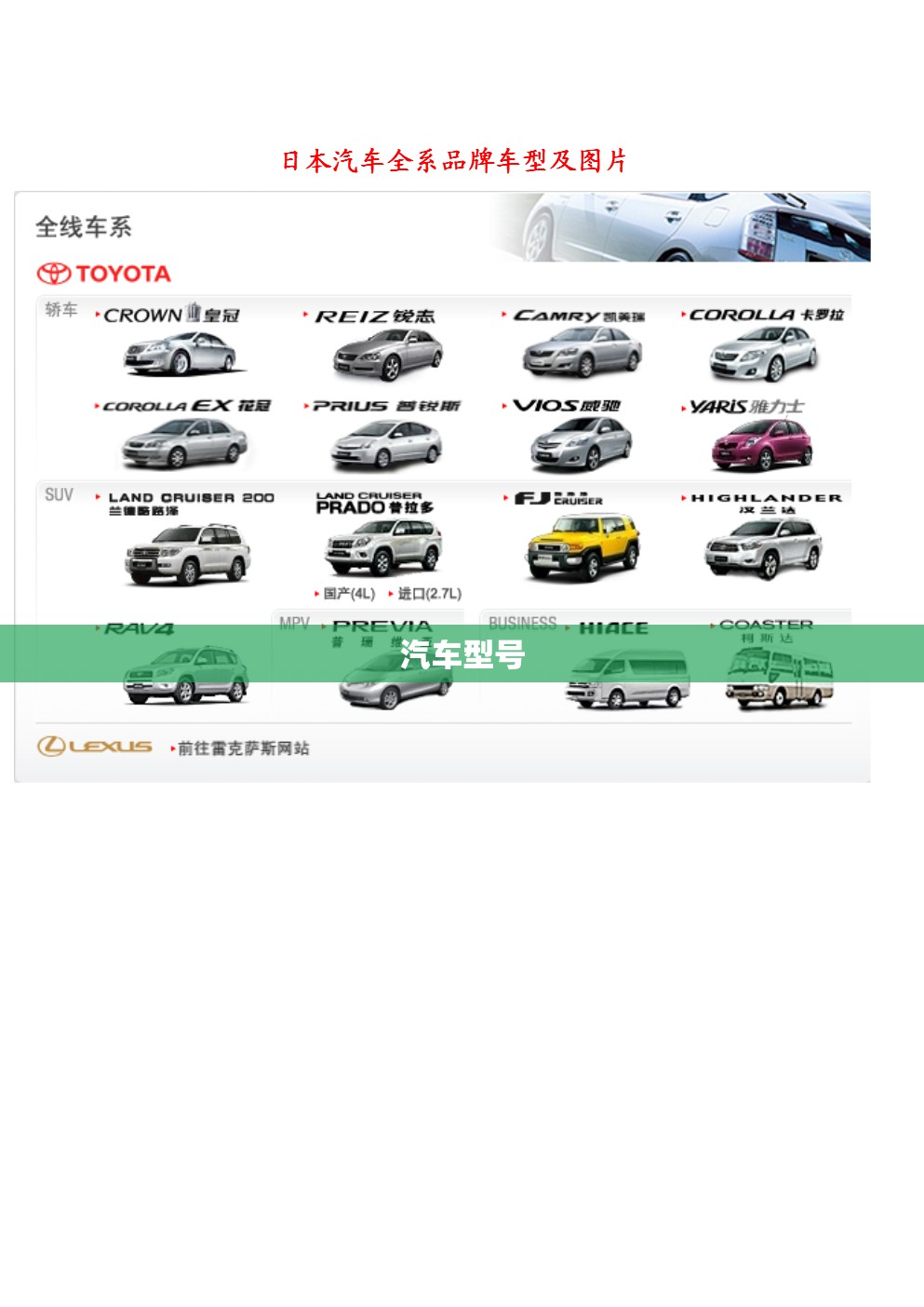汽车型号 汽车型号