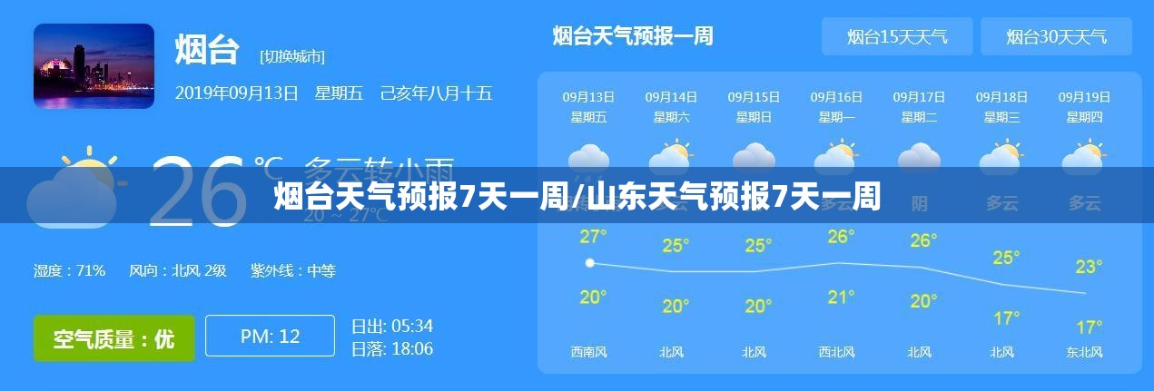 烟台天气预报7天一周/山东天气预报7天一周