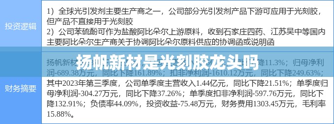 【扬帆新材是光刻胶龙头吗/扬帆新材是什么公司】
