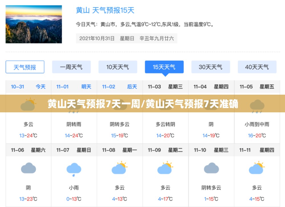 黄山天气预报7天一周/黄山天气预报7天准确