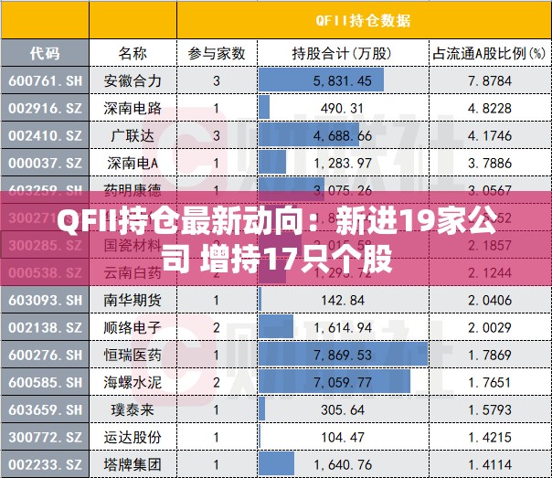 QFII持仓最新动向：新进19家公司 增持17只个股