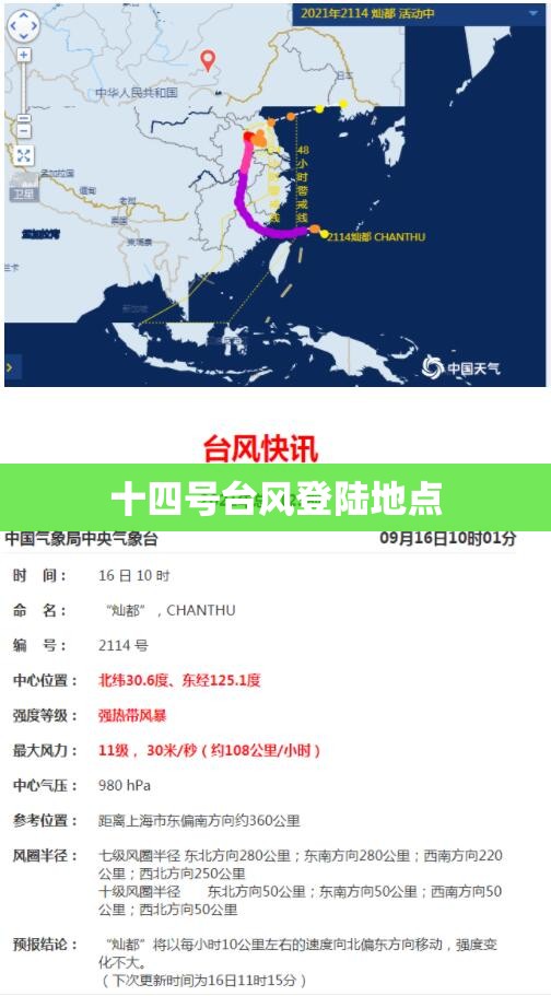 十四号台风登陆地点